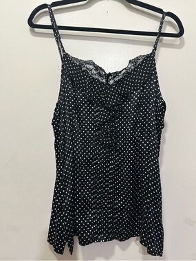 White House/Black Market Polka Dot Lace Trim Cami Tank Top Silk Stretch Sz XL
